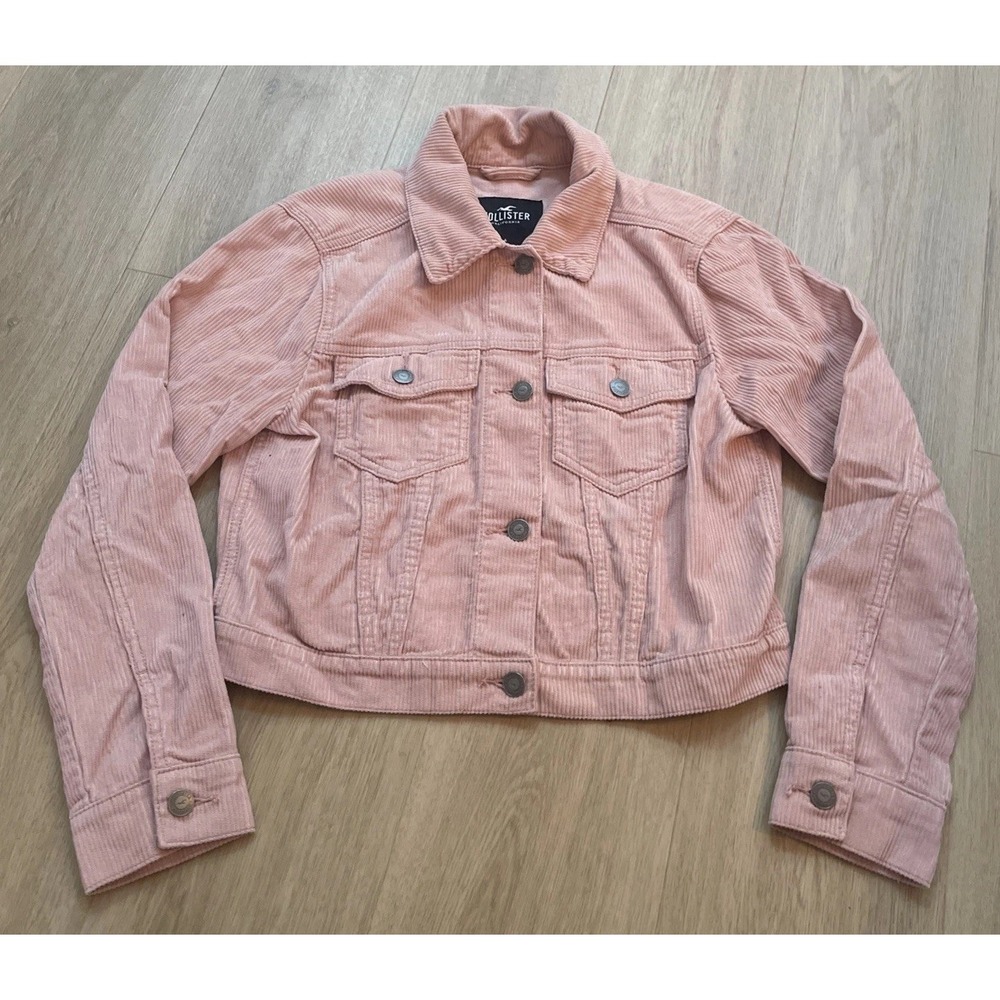 Hollister Pink Corduroy Cropped Trucker Jacket Women's Small Boho Dusty Rose